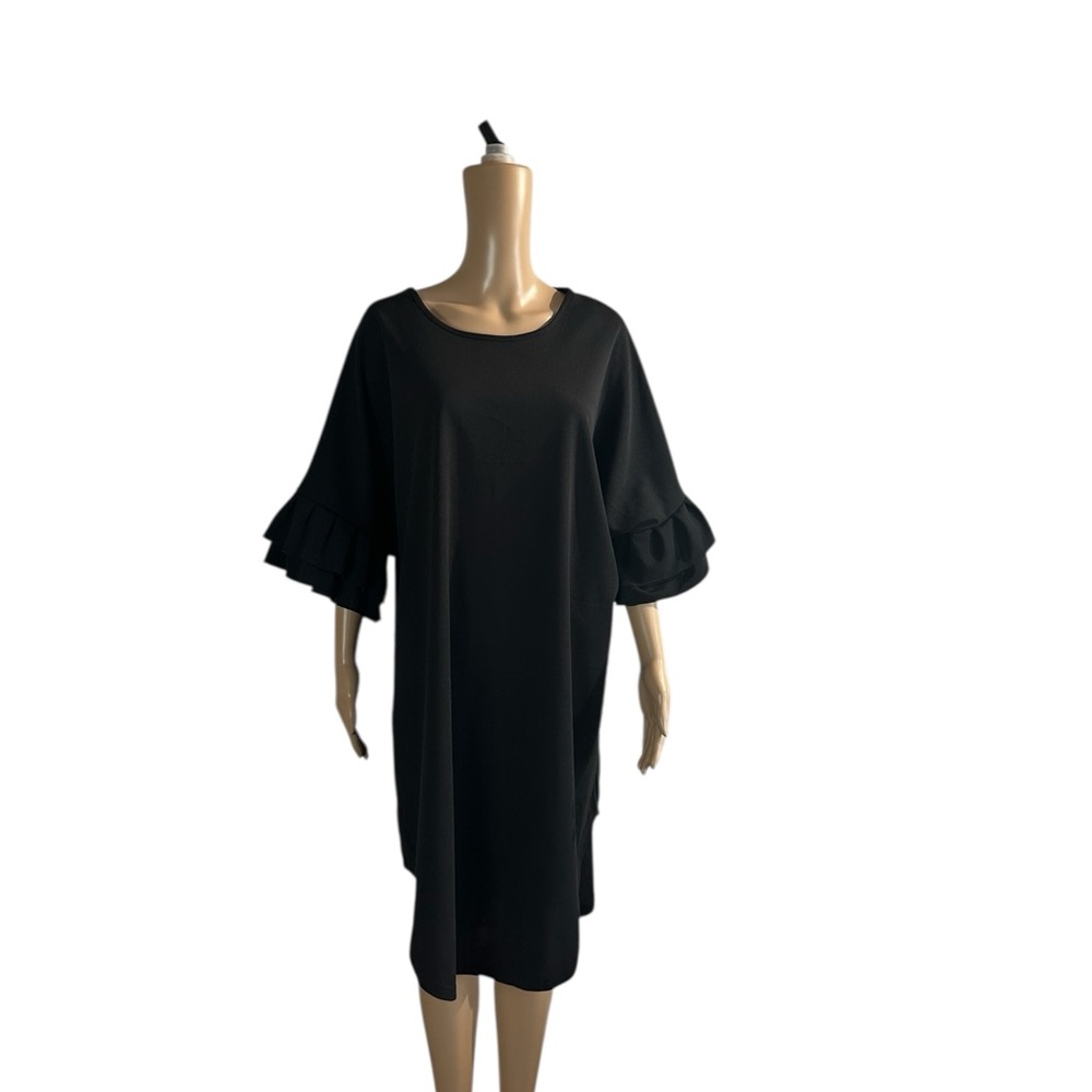 Ekaliy Women’s Black Midi Dress, loose fit midi, Minimalist,Modest Chic, Elegant